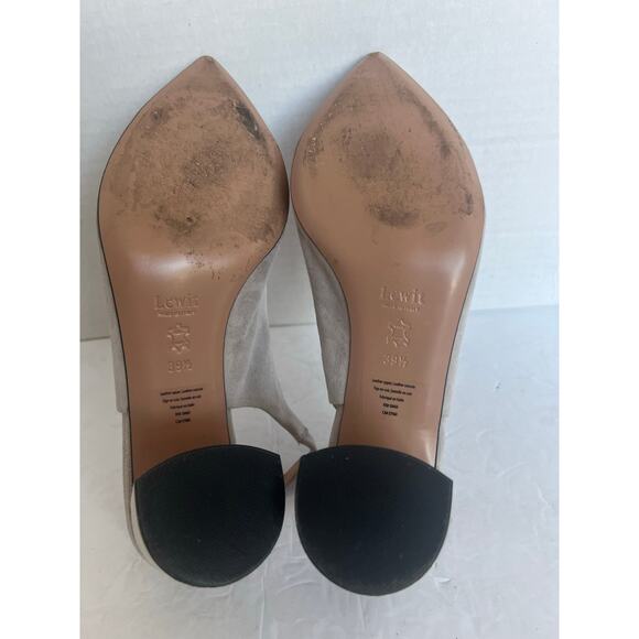 Lewit Suede Gray Leather Slingback Chunky Block Pointed Toe Pump Sandal Shoe 9.5 - Picture 10 of 12